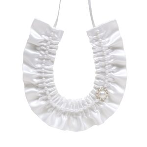 White Satin Horseshoe with Pearl Beads & Diamante