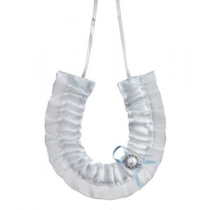 White Satin with Blue Organza Bridal Horseshoe