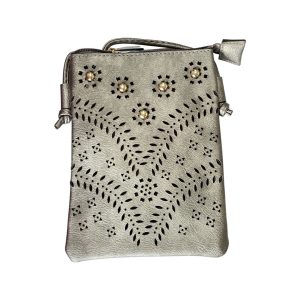 Silver Grey Patterned Stud Crossbody / Shoulder Bag