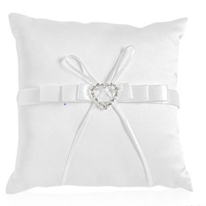 White Diamante Heart Ring Cushion