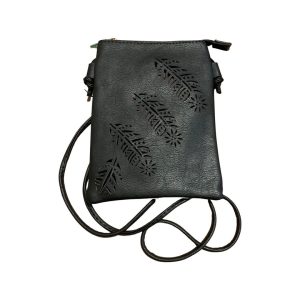 Black Feather Patterned Crossbody Bag