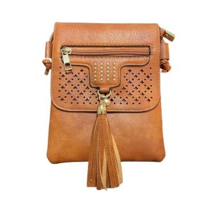 Caramel Studded Mosaic Pattern Crossbody Bag