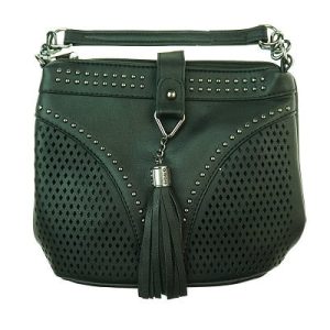 Black Stud Patterned Tassel Shoulder Bag