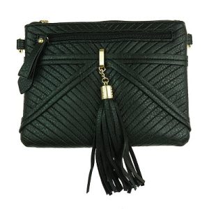 Black Patterned Tassel Shoulder Bag