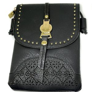Patterned Studded Black Handbag