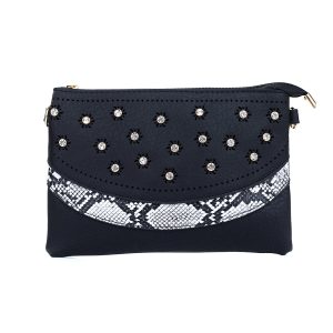 Black Diamante Studs, Snake Pattern Bag