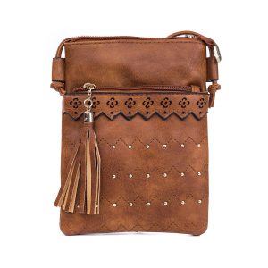 Rusty Caramel Zigzag Stud Crossbody Bag