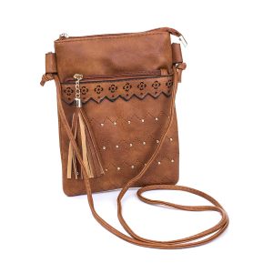 Rusty Caramel Zigzag Stud Crossbody Bag
