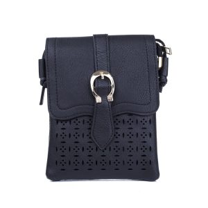 Black Patterned & Buckle Crossbody Bag