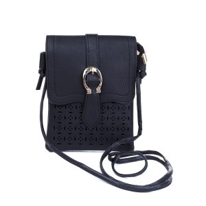Black Patterned & Buckle Crossbody Bag