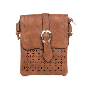 Caramel Patterned & Buckle Crossbody Bag