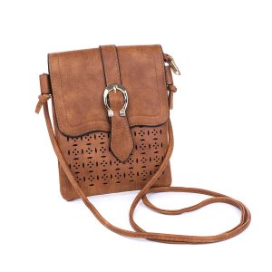 Caramel Patterned & Buckle Crossbody Bag