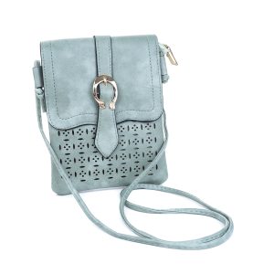 Teal Green  Patterned & Buckle Crossbody Bag