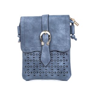 Grey Blue Patterned & Buckle Crossbody Bag