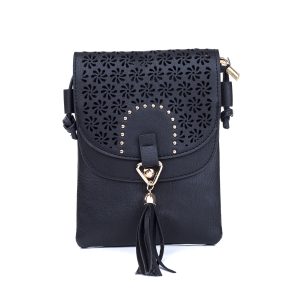 Black Flower Patterned Crossbody Bag
