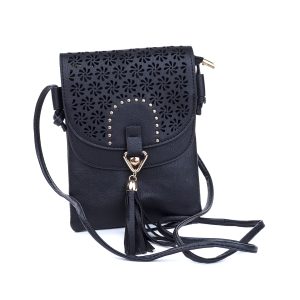 Black Flower Patterned Crossbody Bag