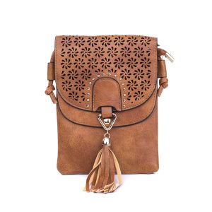 Caramel Flower Patterned Crossbody Bag