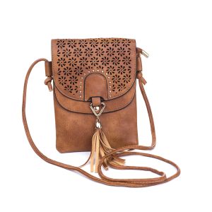 Caramel Flower Patterned Crossbody Bag