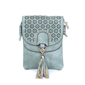 Teal Green Flower Patterned Crossbody Bag