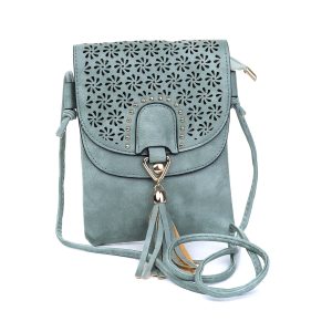 Teal Green Flower Patterned Crossbody Bag