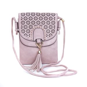 Pink Flower Patterned Crossbody Bag