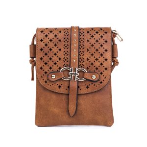 Caramel Diamond Patterned Crossbody Bag
