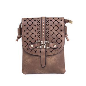 Brown Diamond Patterned Crossbody Bag