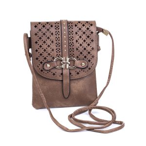 Brown Diamond Patterned Crossbody Bag