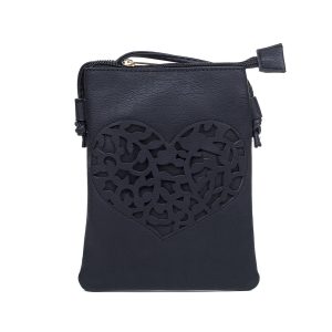 Black Heart Patterned Crossbody Bag