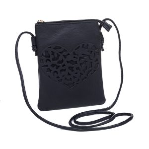 Black Heart Patterned Crossbody Bag