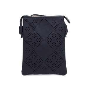 Black Diamond Flower Patterned Crossbody Bag