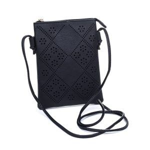 Black Diamond Flower Patterned Crossbody Bag