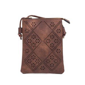 Rich Caramel Diamond Flower Patterned Crossbody Bag