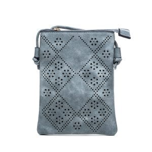 Grey Diamond Flower Patterned Crossbody Bag