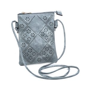 Grey Diamond Flower Patterned Crossbody Bag