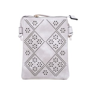 Mottled Beige Diamond Flower Patterned Crossbody Bag