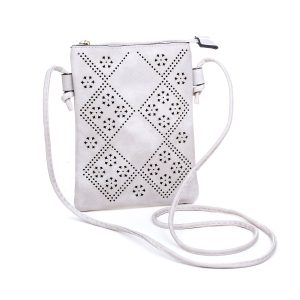 Mottled Beige Diamond Flower Patterned Crossbody Bag
