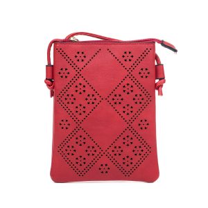 Hot Red Diamond Flower Patterned Crossbody Bag