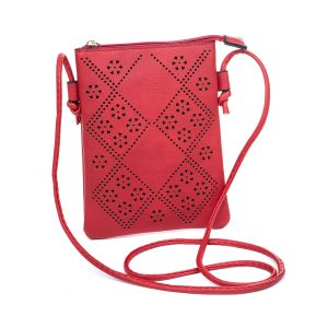 Hot Red Diamond Flower Patterned Crossbody Bag