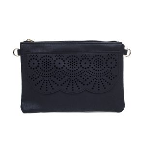 Black Scalloped Aztec Patterned Crossbody Bag