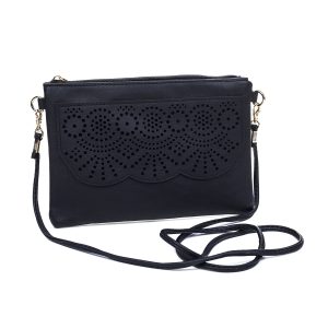 Black Aztec Wave Patterned Crossbody Bag