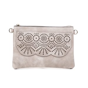 Beige Scalloped Aztec Patterned Crossbody Bag