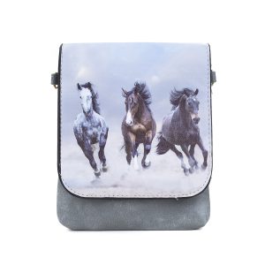 Galloping Stallions Grey Shoulder Bag