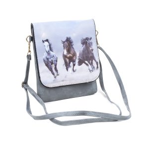 Galloping Stallions Grey Shoulder Bag