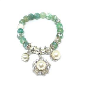 Pearl Flower + Diamantes Glass Beaded Bracelet