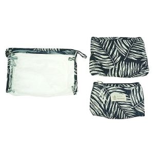 Set of 3 Navy and White Fern Zipped Cosmetic Bags