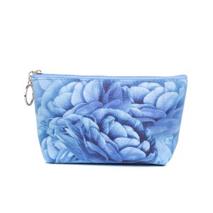 Blue Peony Flower Cosmetic Bag