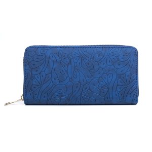 Teardrop Patterned Royal Blue Zipped Wallet