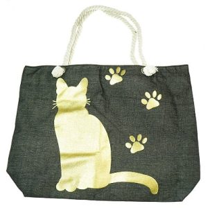 Gold Cat / Black Canvas Tote Bag