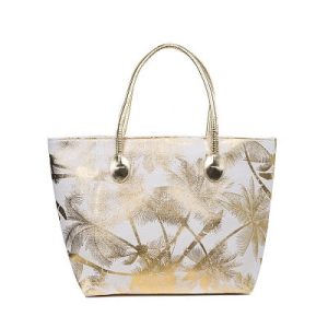Gold Palm Tree Design Tote Bag